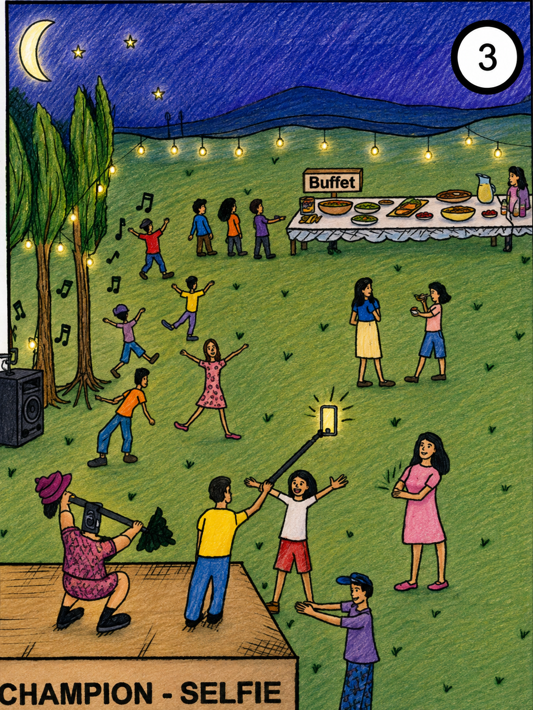 Open-Air-Party mit Tanz, Buffet und Musik im Freien.